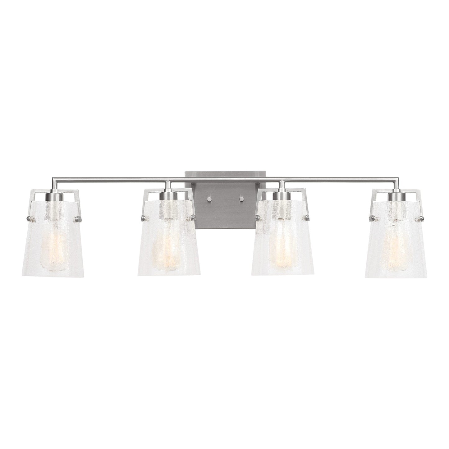 Crofton Bath Vanity Light in Brushed Nickel (4-Light/Clear Crackle Glass).