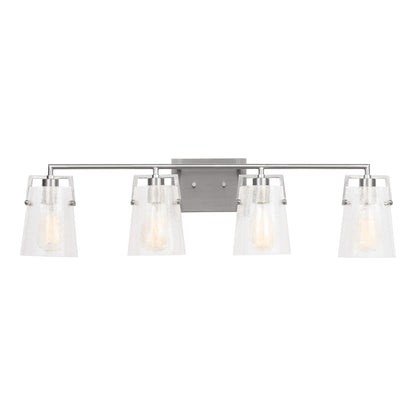 Crofton Bath Vanity Light in Brushed Nickel (4-Light/Clear Crackle Glass).