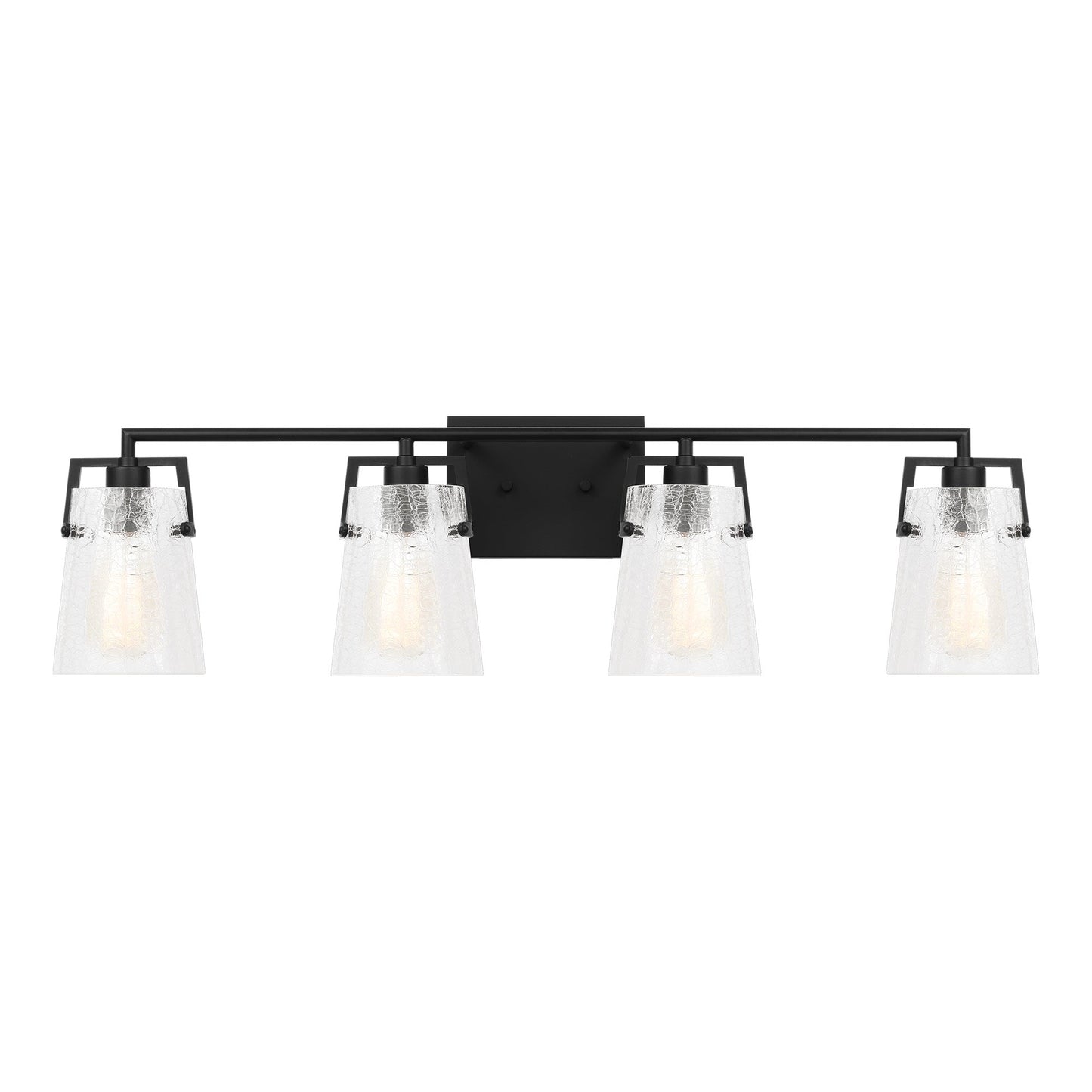 Crofton Bath Vanity Light in Midnight Black (4-Light/Clear Crackle Glass).