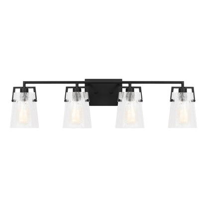 Crofton Bath Vanity Light in Midnight Black (4-Light/Clear Crackle Glass).