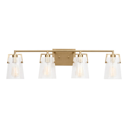 Crofton Bath Vanity Light in Satin Brass (4-Light/Clear Crackle Glass).
