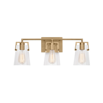Crofton Bath Vanity Light in Satin Brass (3-Light/Clear Glass).