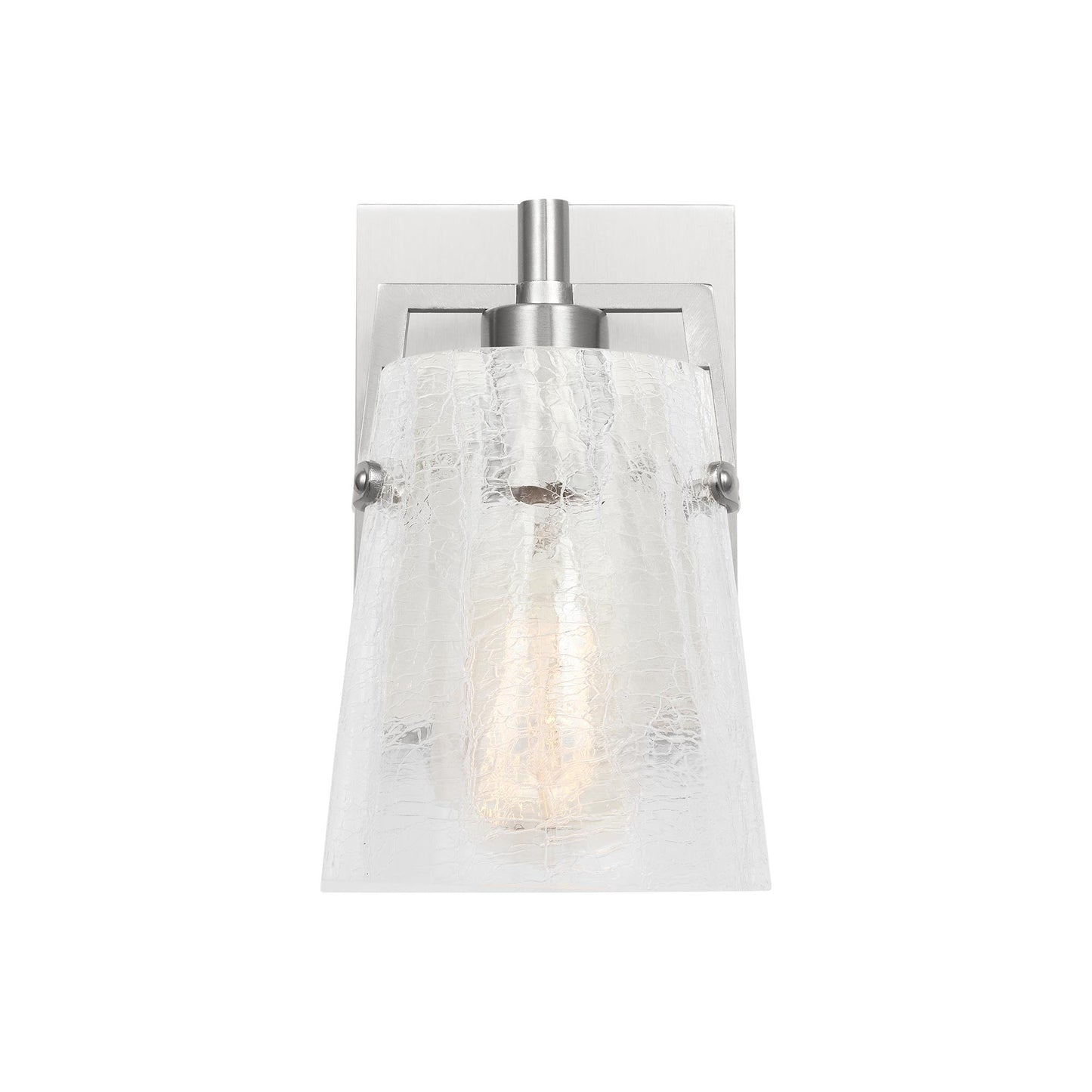 Crofton Bath Wall Light in Brushed Nickel (Clear Crackle Glass).