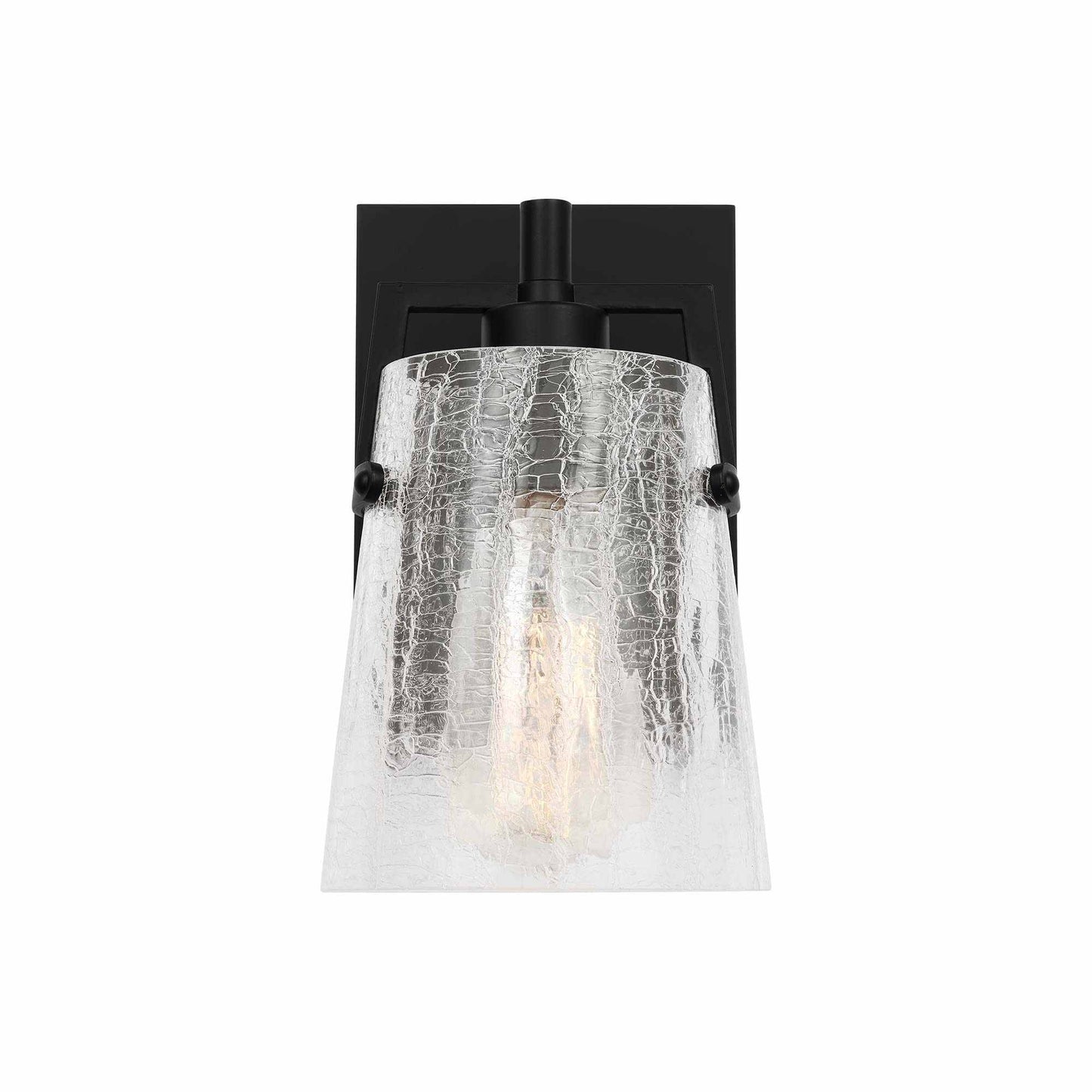 Crofton Bath Wall Light in Midnight Black (Clear Crackle Glass).