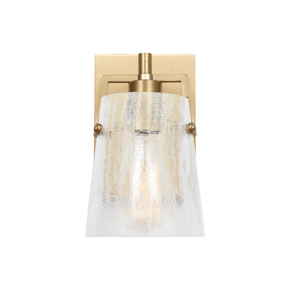 Crofton Bath Wall Light in Satin Brass (Clear Crackle Glass).