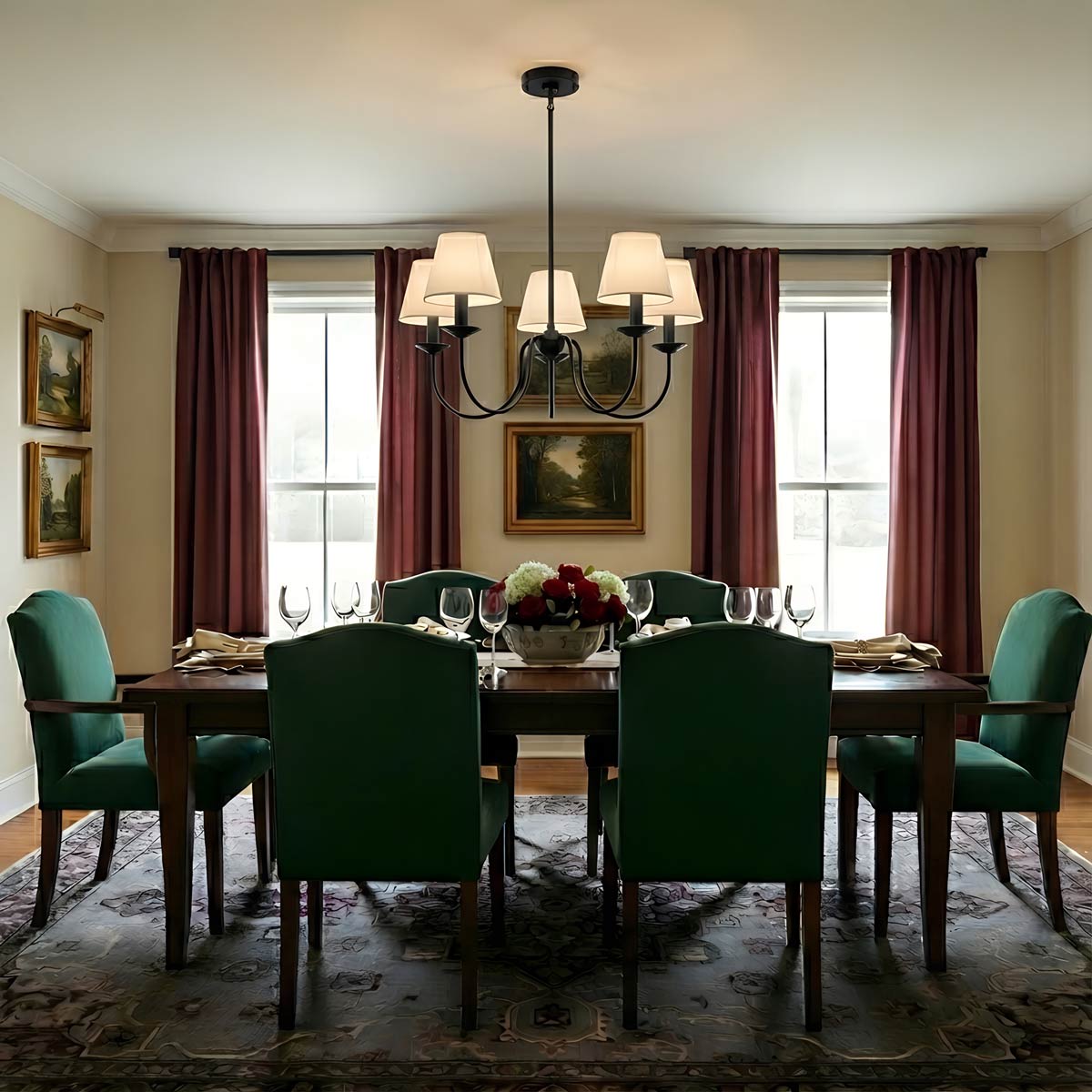 Elsay Chandelier in dining room.