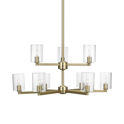 Fullton Chandelier in Satin Brass (9-Light/With Shade).