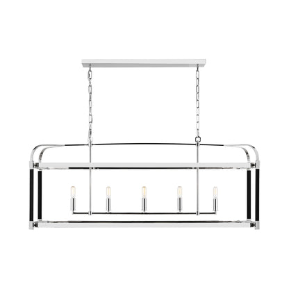 Hadley Linear Chandelier in Polished Nickel.