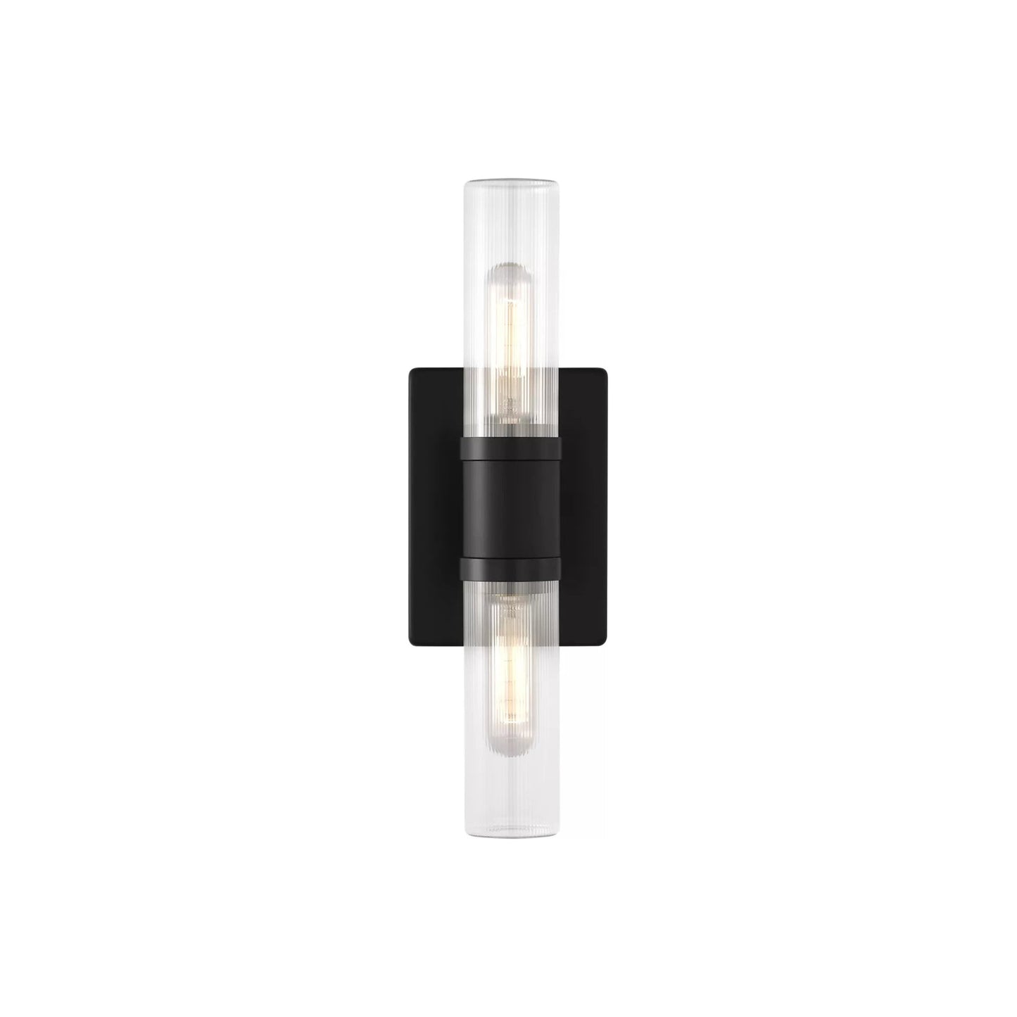 Keaton Bath Wall Light in Midnight Black/Clear Fluted (16-Inch).