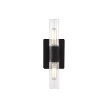 Keaton Bath Wall Light in Midnight Black/Clear Fluted (16-Inch).