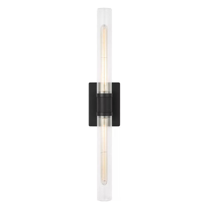 Keaton Bath Wall Light in Midnight Black/Clear Fluted (30-Inch).