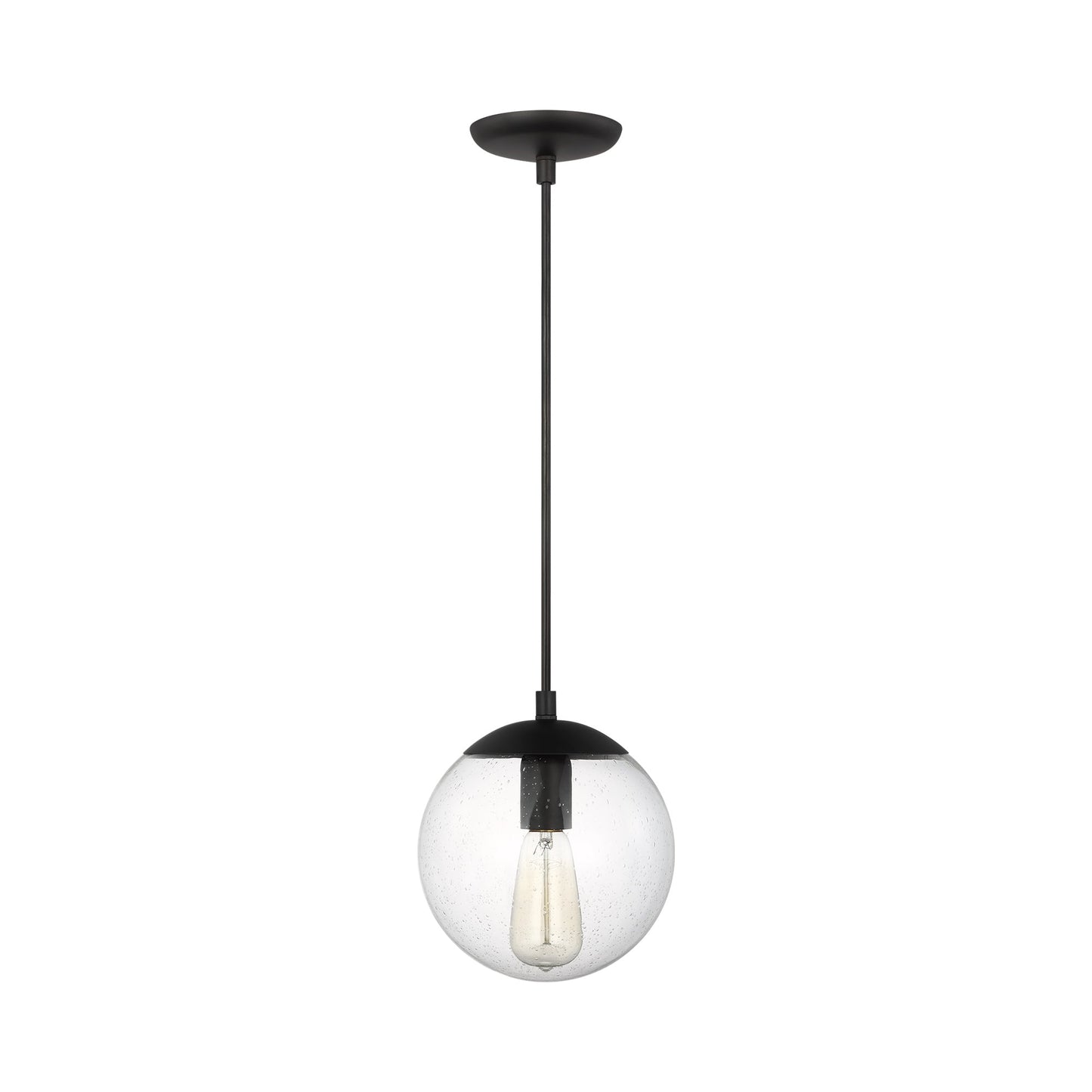 Leo Pendant Light in Midnight Black/Clear Seeded (8-Inch/Bulb Not Included & LED Bulb Included).