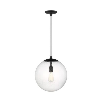 Leo Pendant Light in Midnight Black/Clear Seeded (14-Inch/Bulb Not Included& LED Bulb Included).