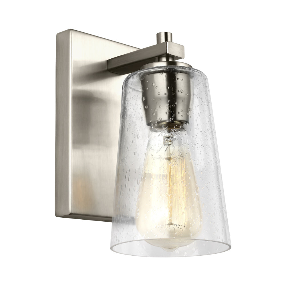 Mercer Bath Wall Light in Satin Nickel.