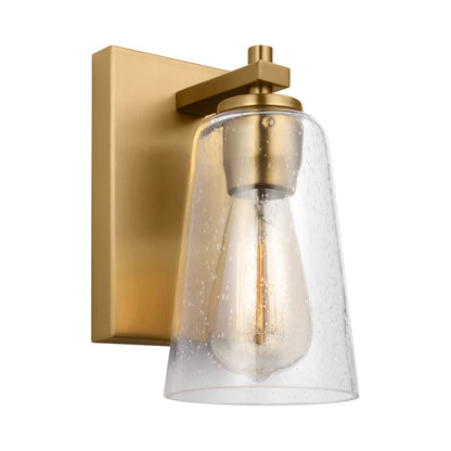 Mercer Bath Wall Light in Burnished Brass.