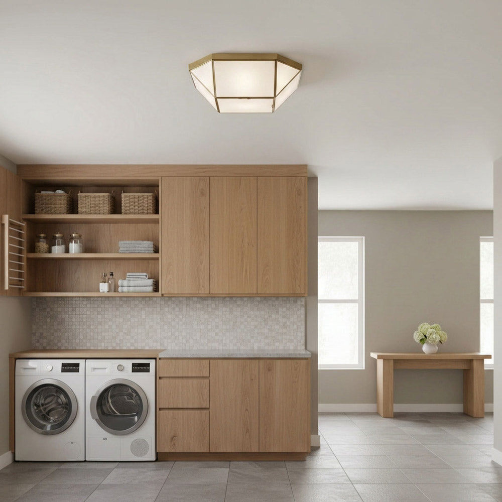 Morrison Flush Mount Ceiling Light in laundry room.