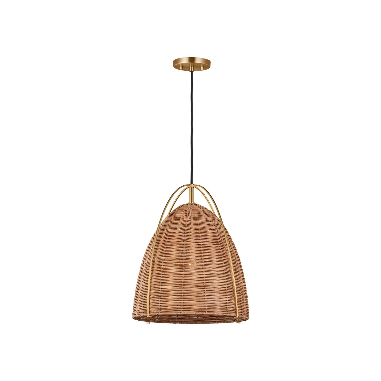Norman Rattan Pendant Light in Burnished Brass/Blonde Rattan (Medium).