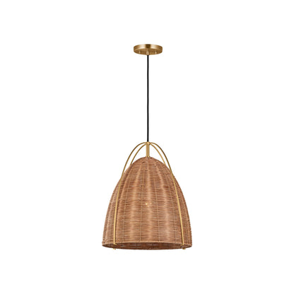 Norman Rattan Pendant Light in Burnished Brass/Blonde Rattan (Medium).