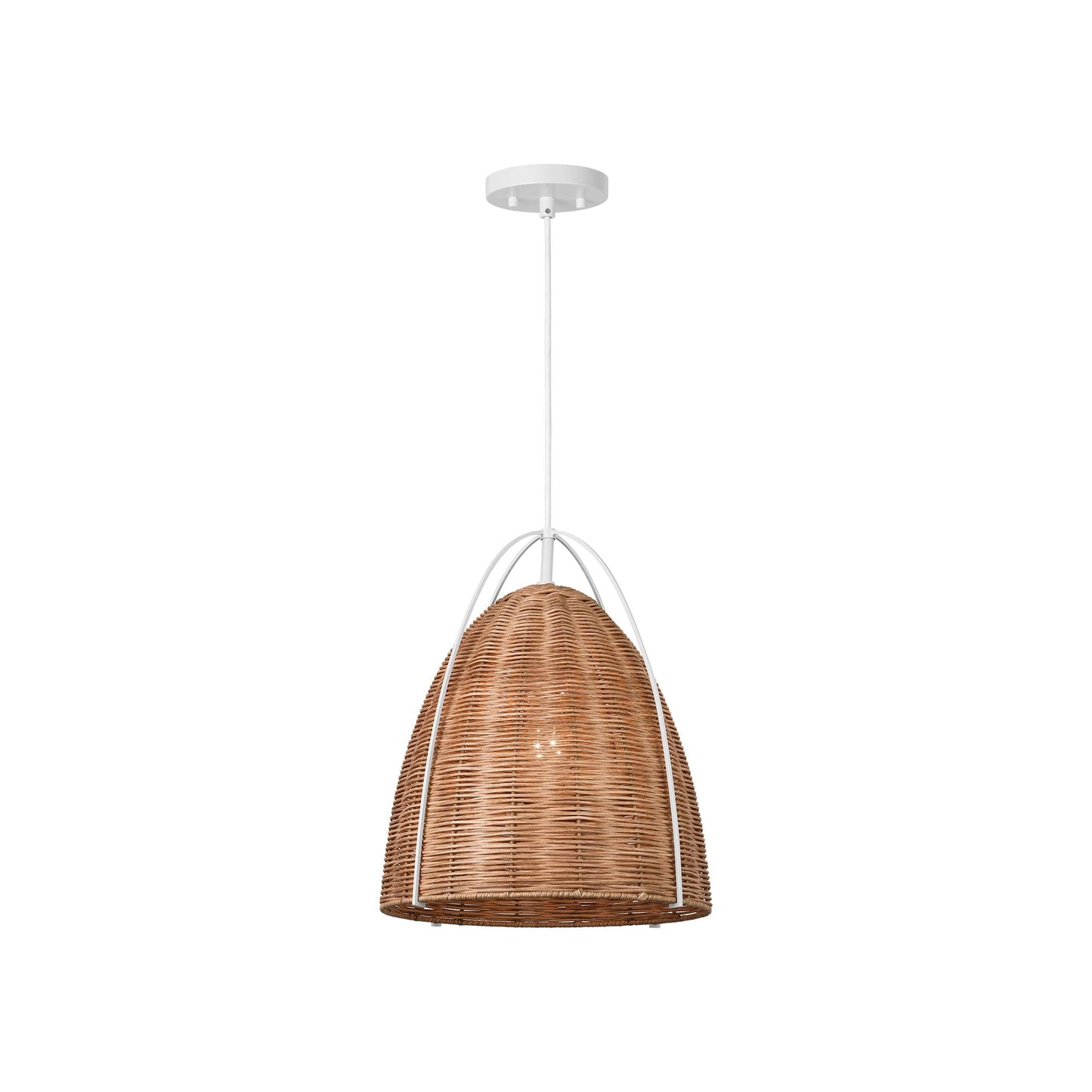 Norman Rattan Pendant Light in Matte White/Blonde Rattan (Medium).