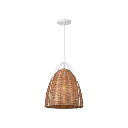 Norman Rattan Pendant Light in Matte White/Blonde Rattan (Medium).