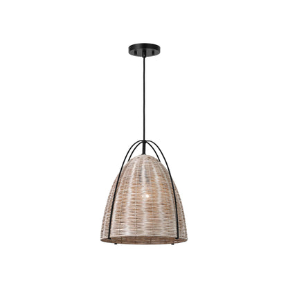 Norman Rattan Pendant Light in Midnight Black/Ash Wicker (Medium).