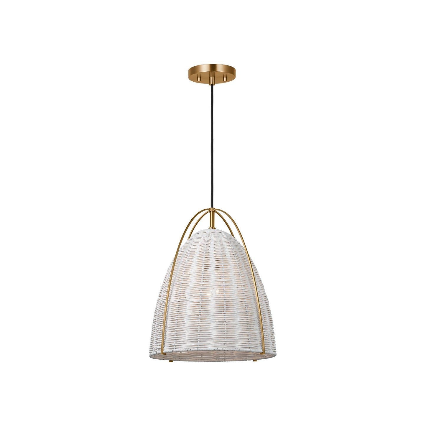 Norman Rattan Pendant Light in Satin Brass/Chalk Wicker (Medium).