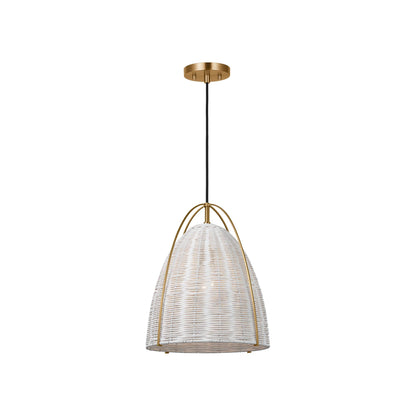 Norman Rattan Pendant Light in Satin Brass/Chalk Wicker (Medium).