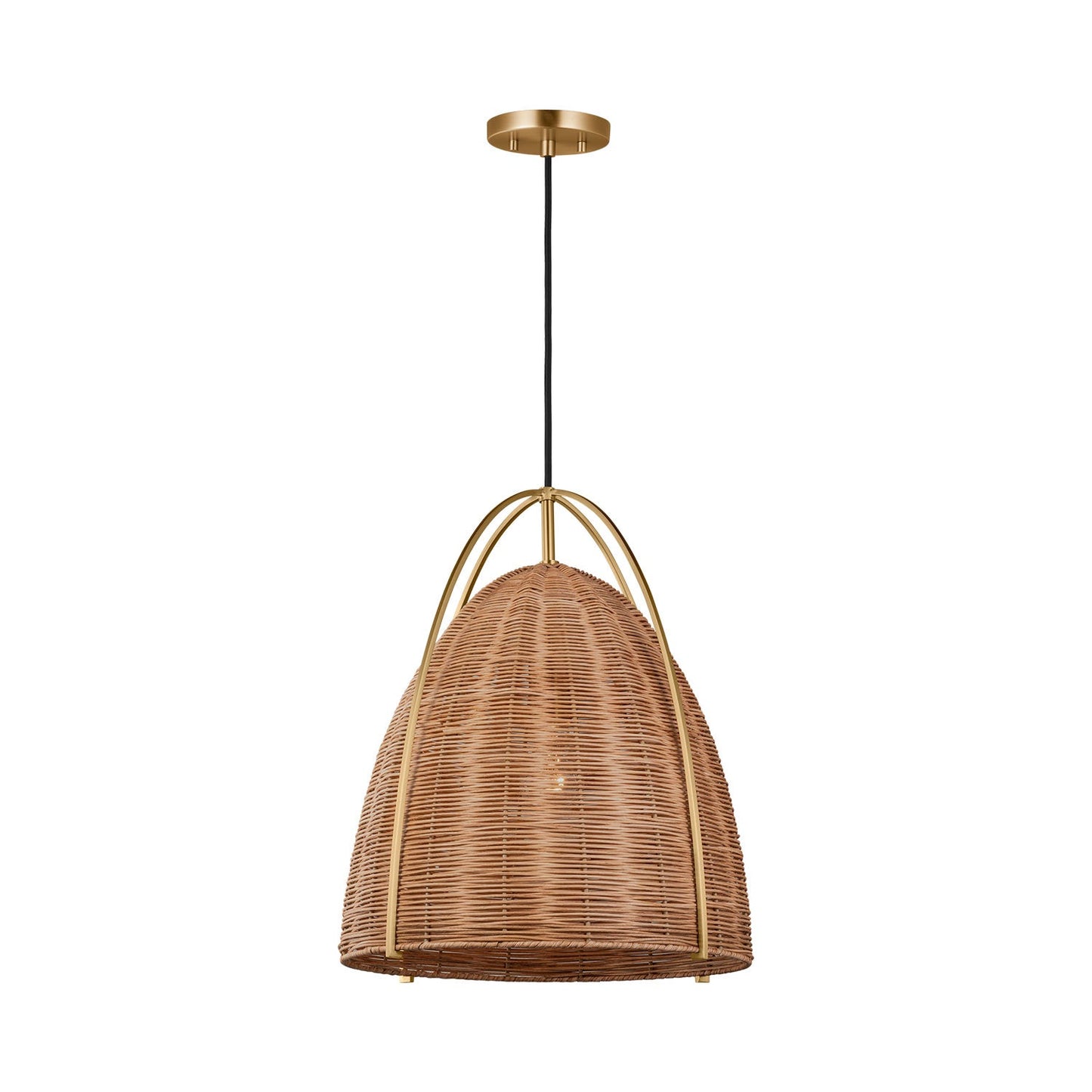 Norman Rattan Pendant Light in Burnished Brass/Blonde Rattan (Large).