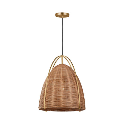 Norman Rattan Pendant Light in Burnished Brass/Blonde Rattan (Large).