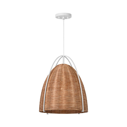 Norman Rattan Pendant Light in Matte White/Blonde Rattan (Large).