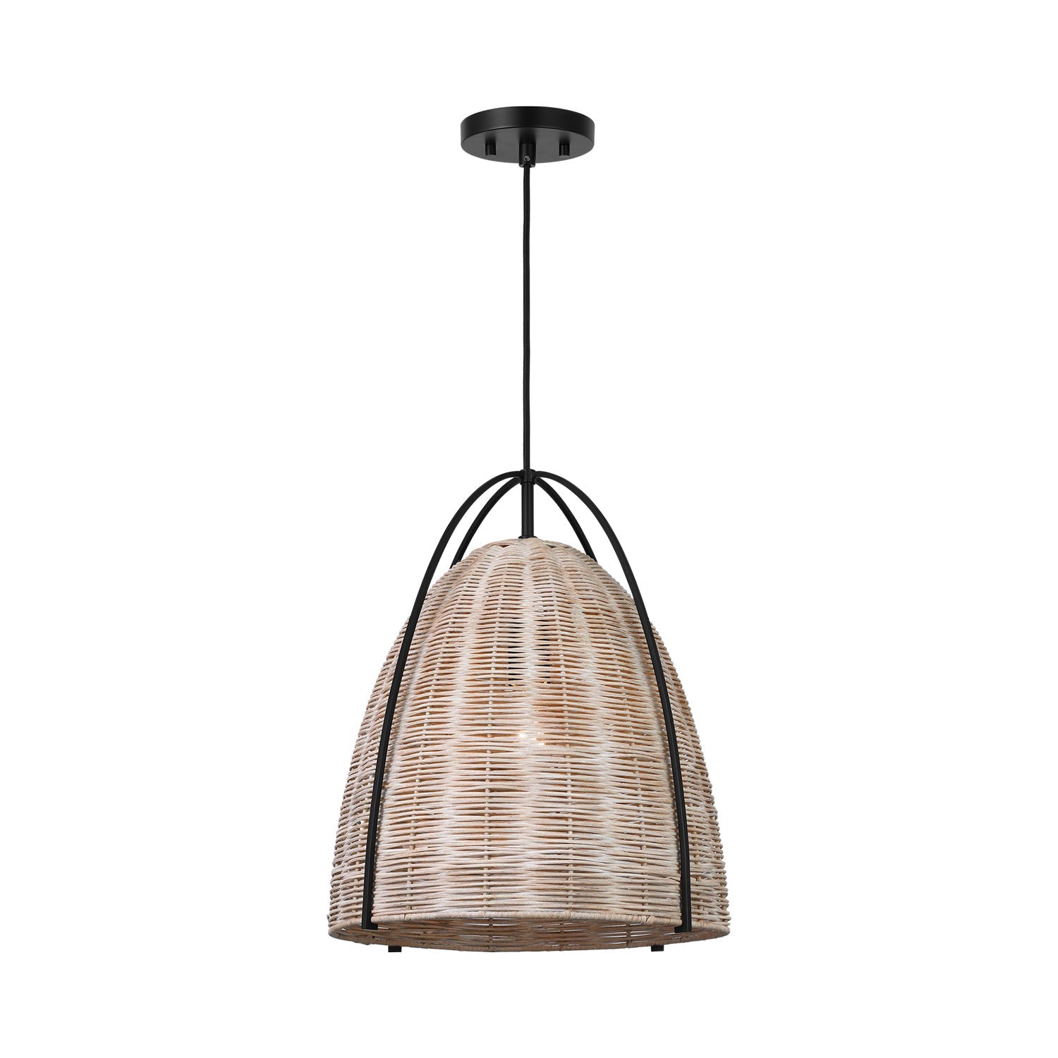 Norman Rattan Pendant Light in Midnight Black/Ash Wicker (Large).