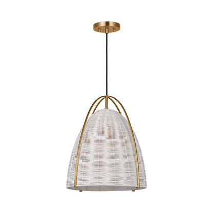 Norman Rattan Pendant Light in Satin Brass/Chalk Wicker (Large).