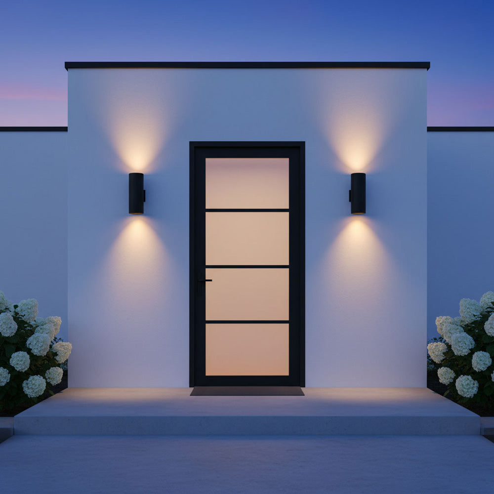 Outdoor Cylinders Two Light Wall Light in Outside Area.