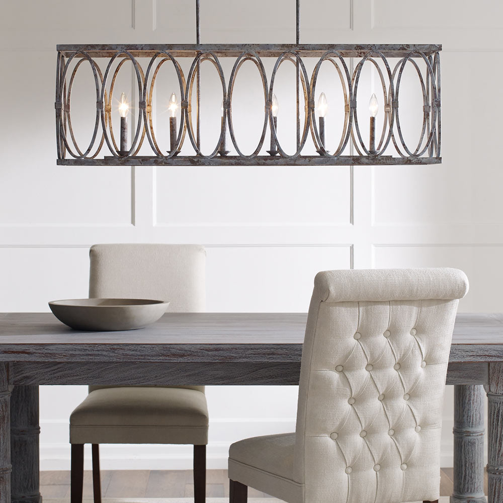 Patrice Linear Chandelier in living room.