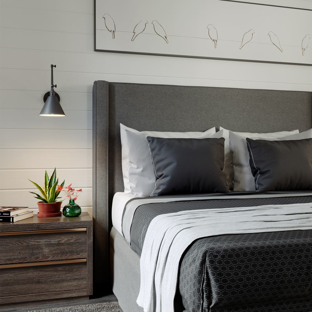 Salem Double Arm One Bath Wall Light in bedroom.