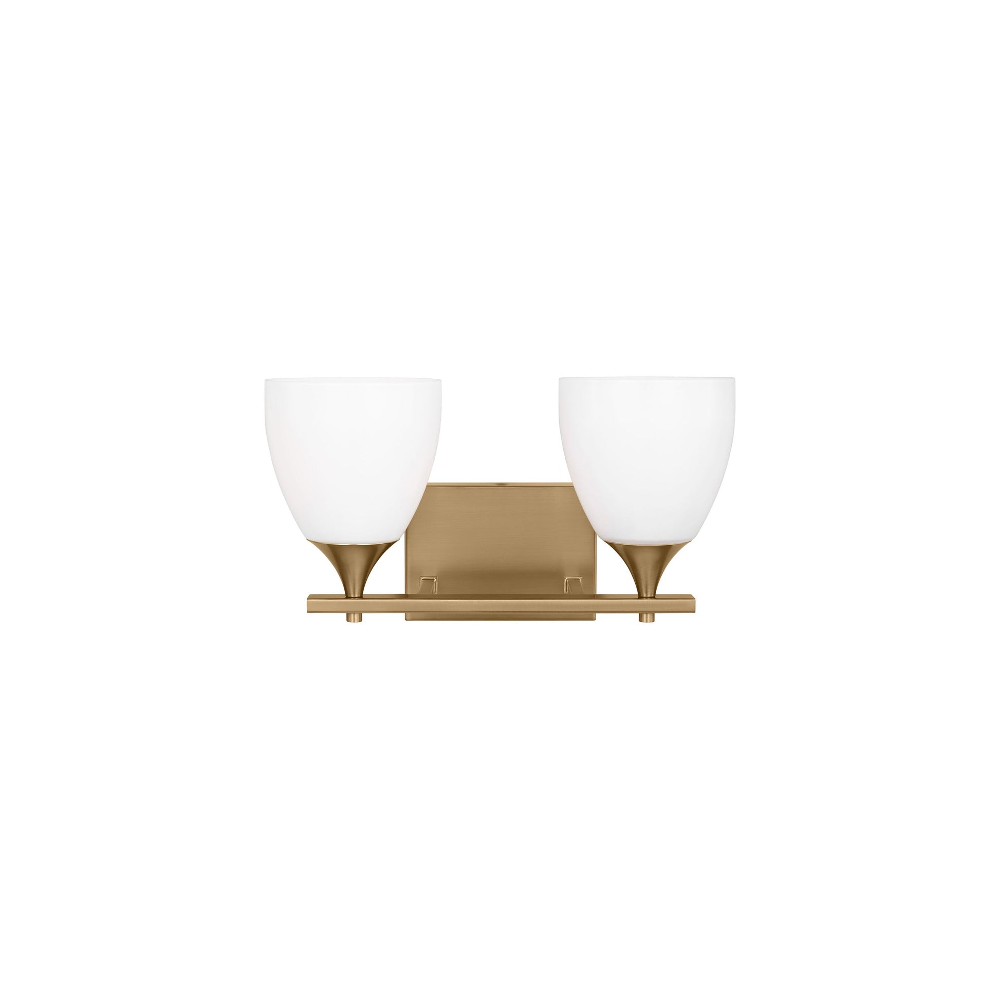 Toffino Bath Vanity Light in Satin Brass (2-Light/Milk Glass).