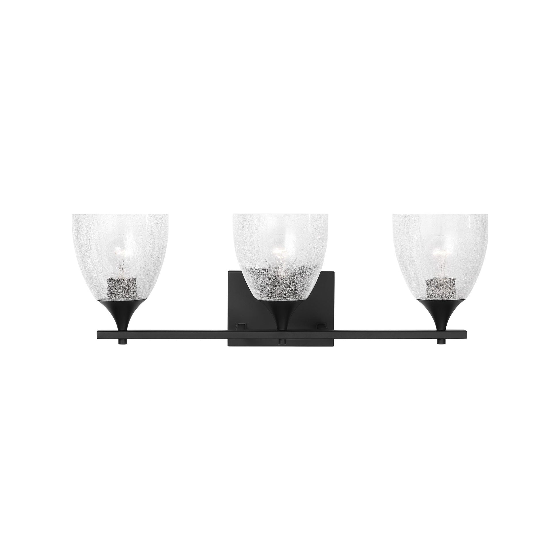 Toffino Bath Vanity Light in Midnight Black (3-Light/Clear Crackle Glass).