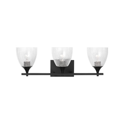 Toffino Bath Vanity Light in Midnight Black (3-Light/Clear Crackle Glass).