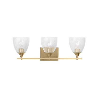Toffino Bath Vanity Light in Satin Brass (3-Light/Clear Crackle Glass).