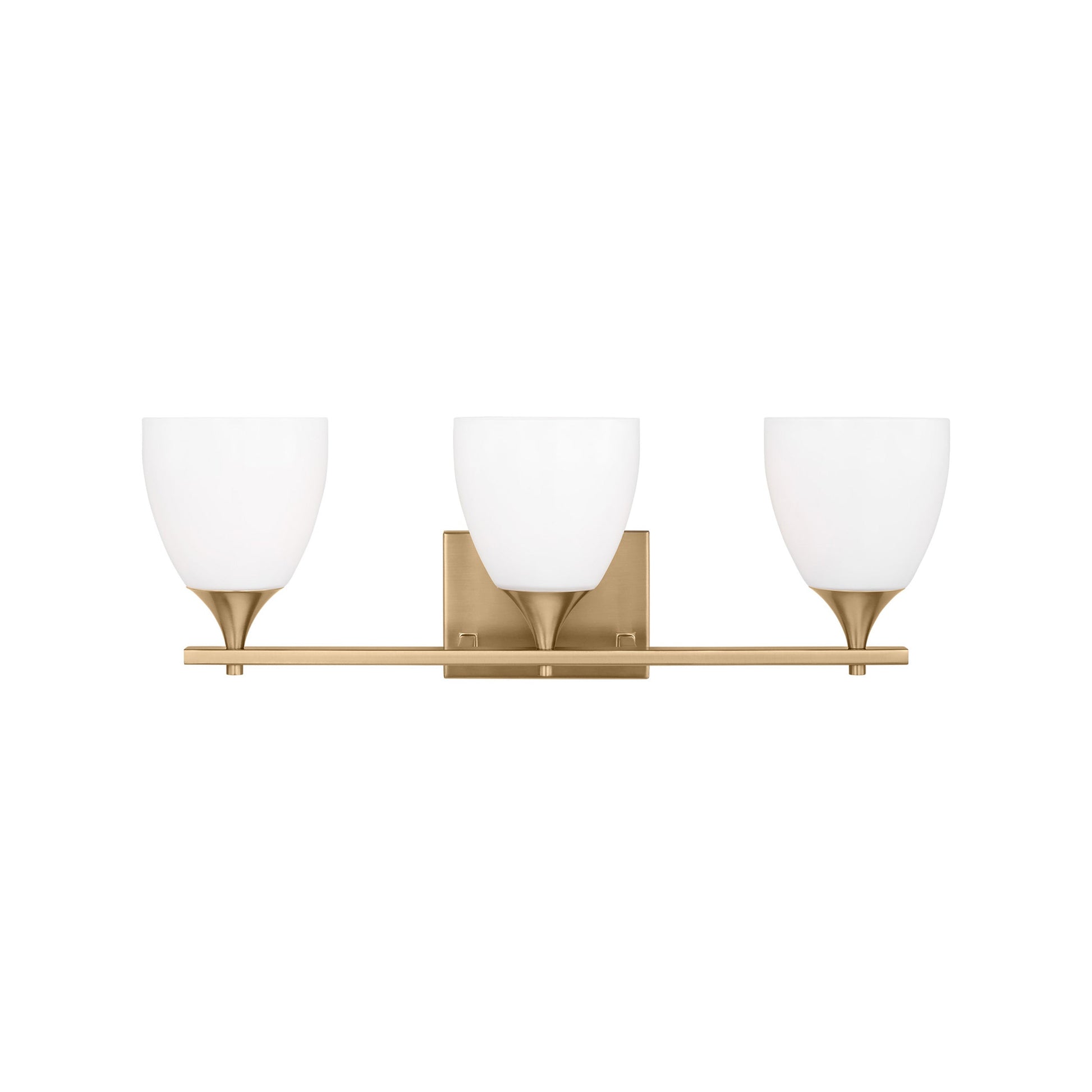 Toffino Bath Vanity Light in Satin Brass (3-Light/Milk Glass).