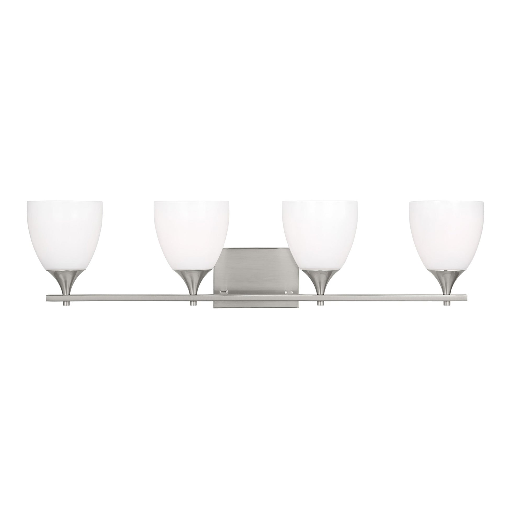 Toffino Bath Vanity Light in Brushed Nickel (4-Light/Milk Glass).