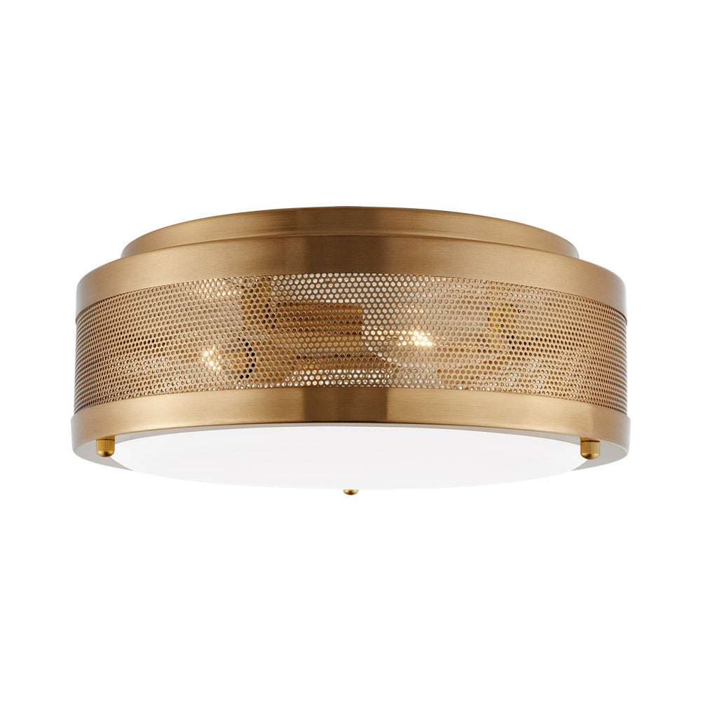 Vander Flush Mount Ceiling Light in Satin Brass.