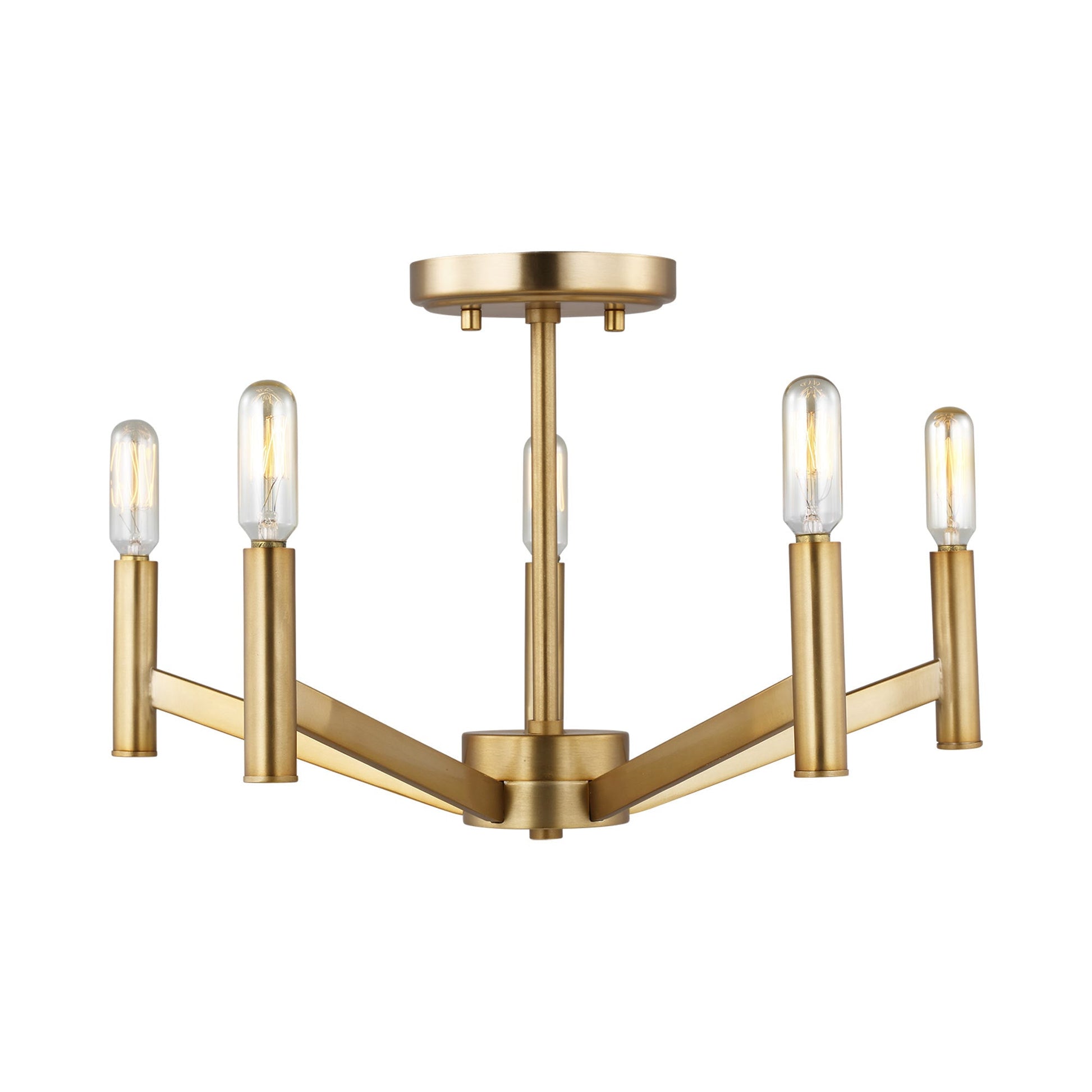 Vector Semi-Flush Mount Ceiling Light in Satin Brass.