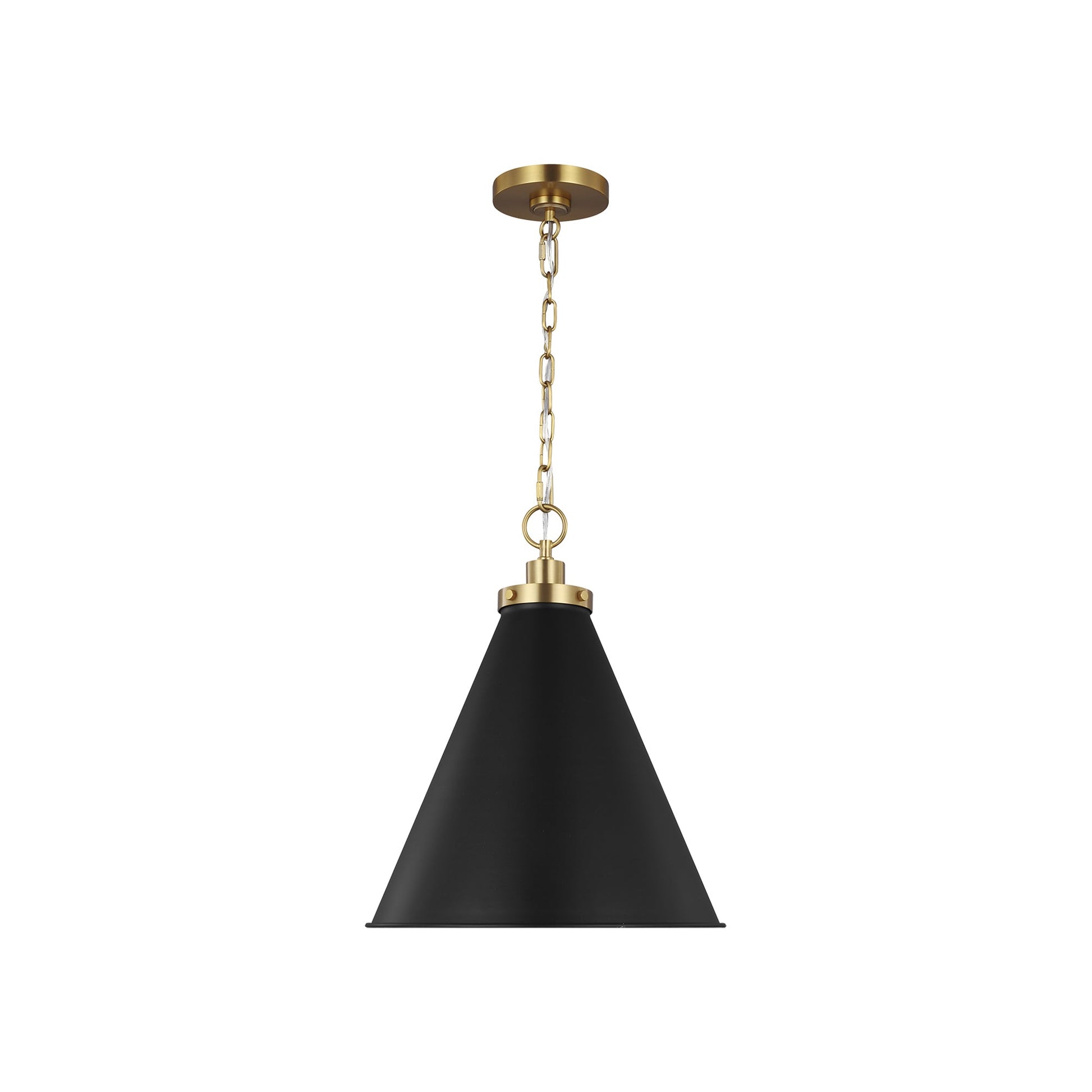 Wellfleet Cone Pendant Light in Midnight Black/Burnished Brass (Medium).