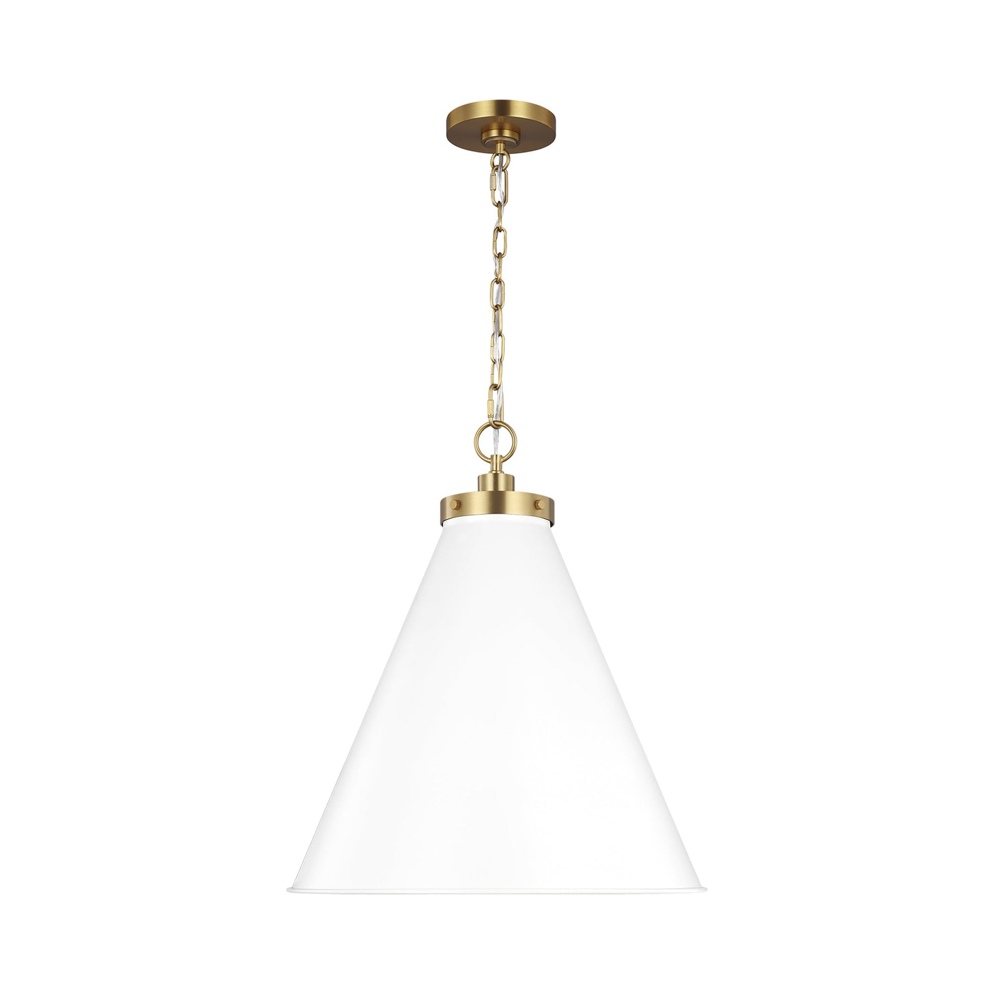 Wellfleet Cone Pendant Light in Matte White/Burnished Brass (Large).