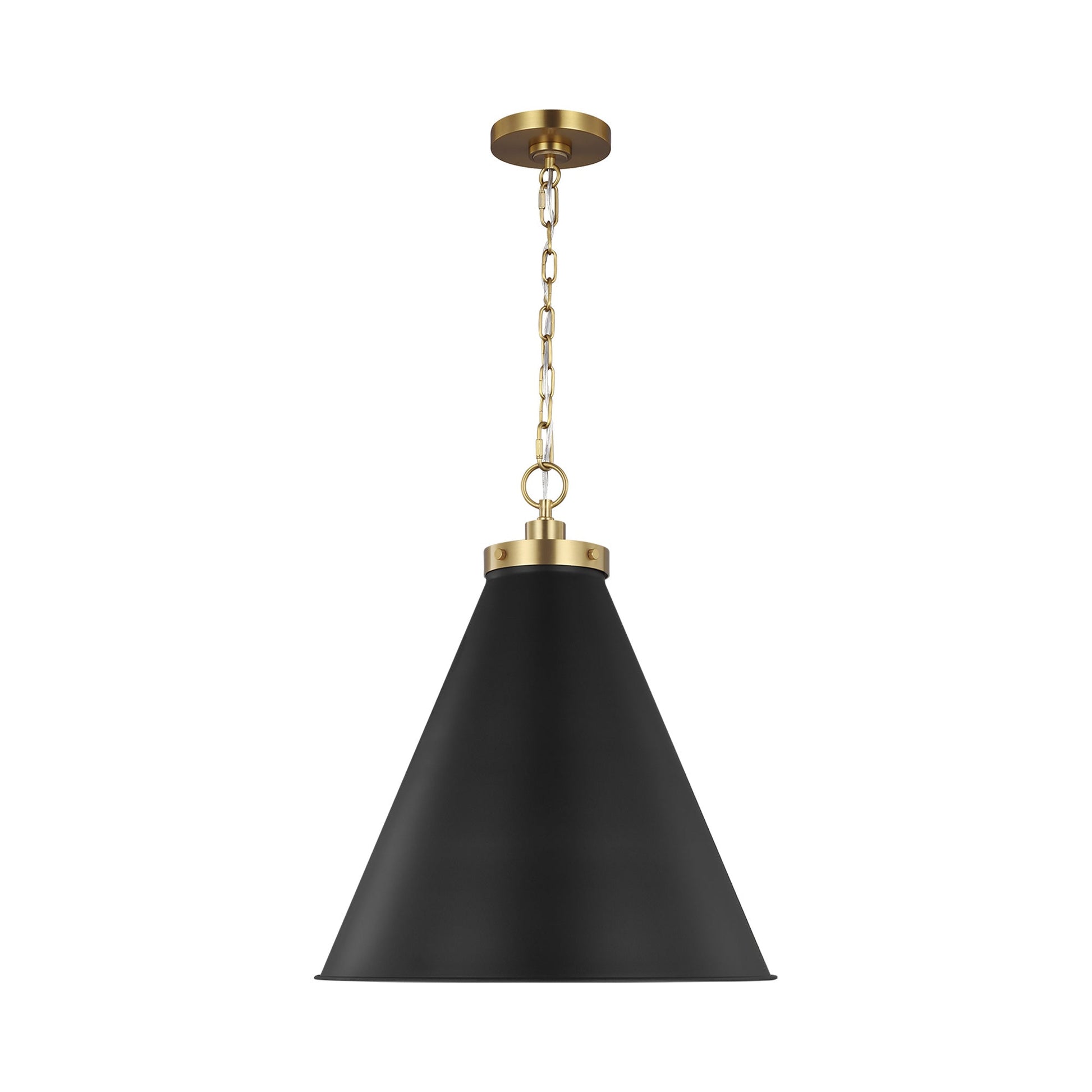 Wellfleet Cone Pendant Light in Midnight Black/Burnished Brass (Large).