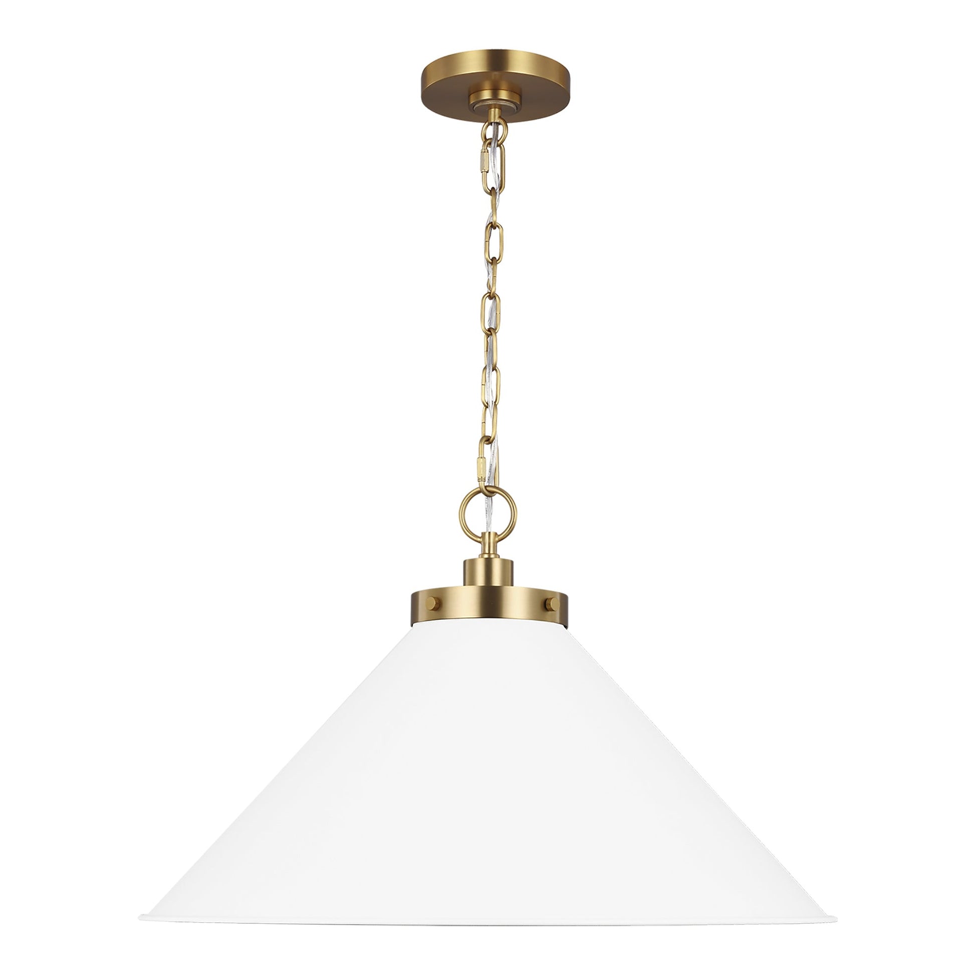 Wellfleet Cone Pendant Light in Matte White/Burnished Brass (Wide).