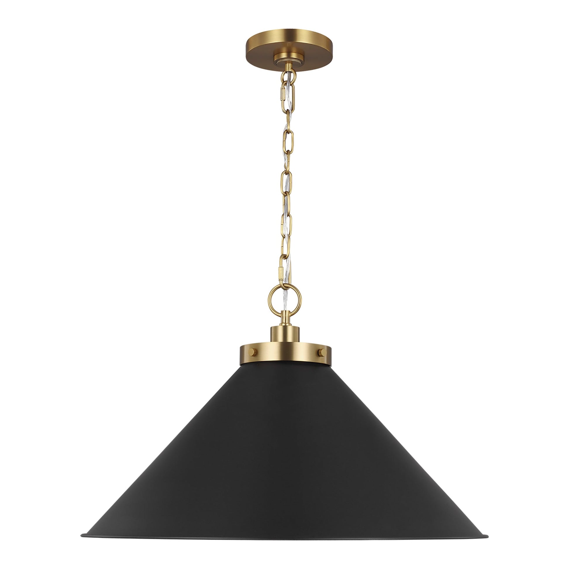 Wellfleet Cone Pendant Light in Midnight Black/Burnished Brass (Wide).