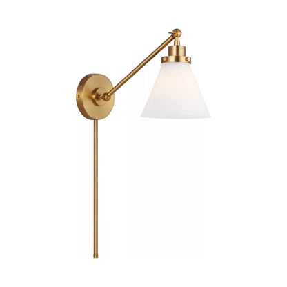 Wellfleet Cone Wall Light in Burnished Brass/Milk Glass.