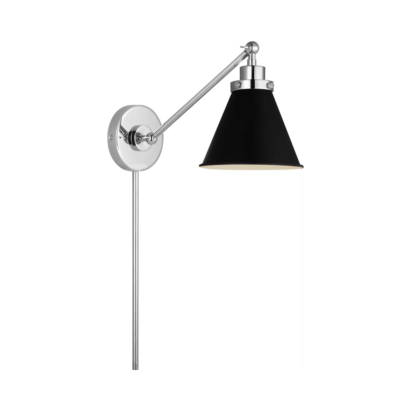 Wellfleet Cone Wall Light in Polished Nickel/Midnight Black.